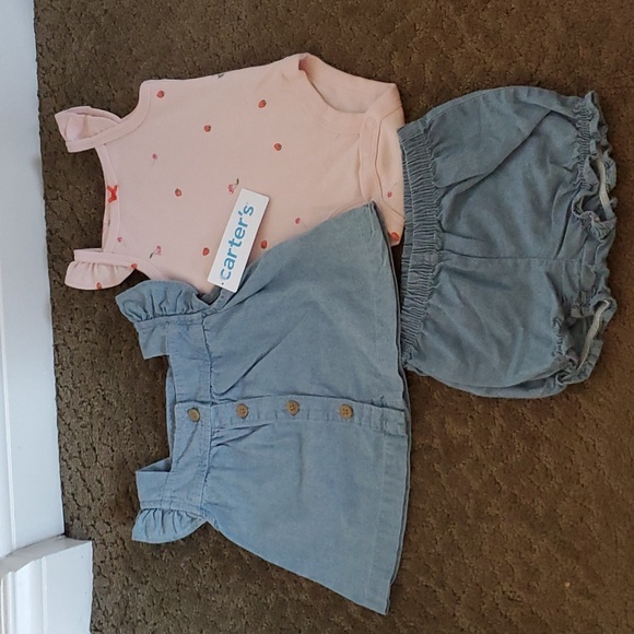 Baby Girls Carter's 3pc Chambray Top Bodysuit & Shorts Set Size 3 6 9 months NWT - Picture 3 of 6